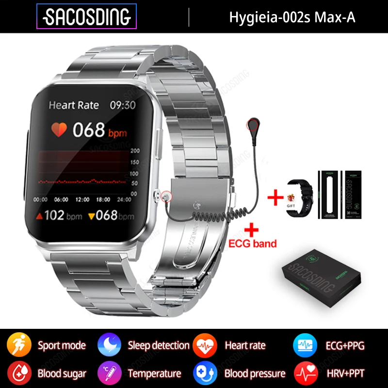 

Non-invasive Blood Glucose ECG+PTT Smart Watch Men 1.83" Screen Blood Pressure Oxygen Body Temperature Smartwatch 60+Dials Watch