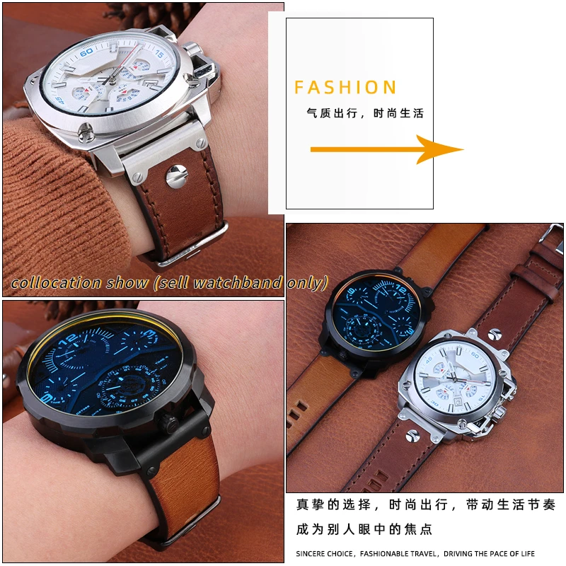 Vintage Brown Leather Watch Strap, 26mm Retro Men's Bracelet