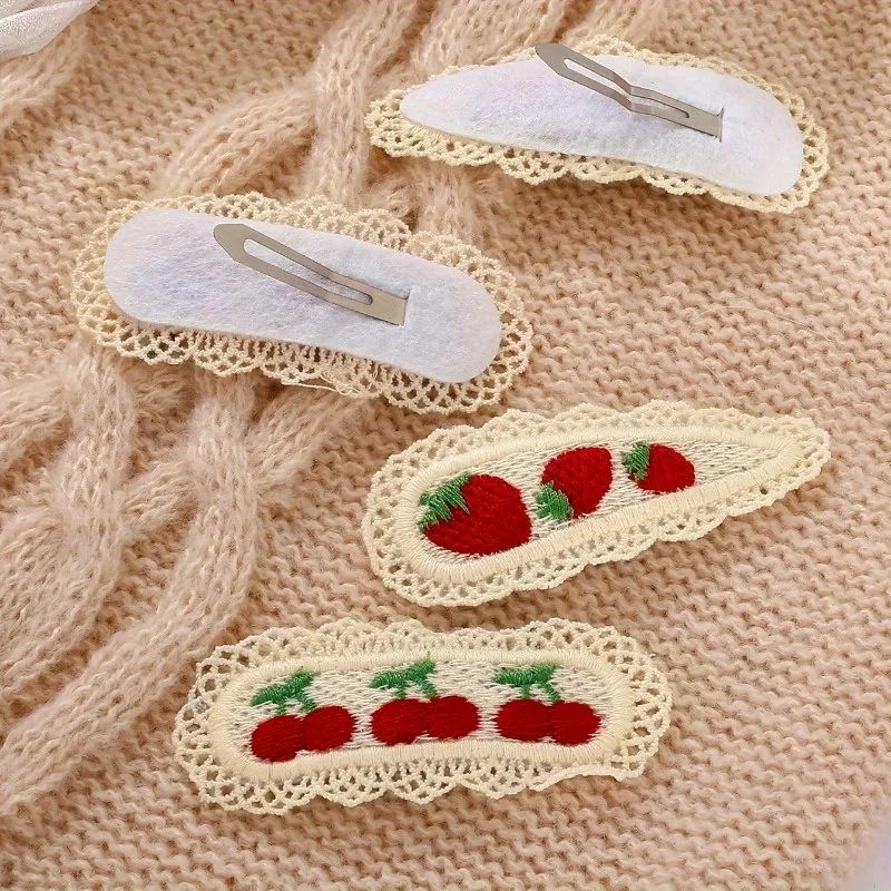 빈티지 귀여운 딸기 체리 머리핀, 레이스 꽃무늬 타원형 헤어 액세서리, 반 친구들을 위한 레트로 & 사랑스러운 헤어핀