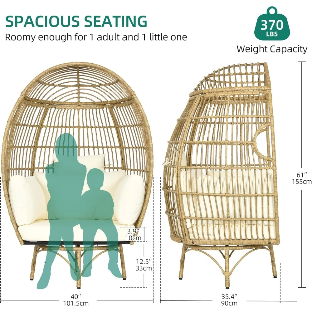 360°Swivel Egg Chair Outdoor,370lbs Capacity Wicker Patio Rotating Basket Chair,All-Weather OversizedEgg LoungerChair for Indoor 2