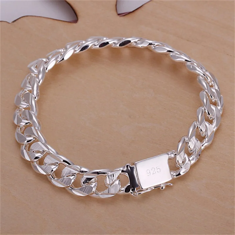 hot noble Women's Mens Fine 925 sterling Silver Bracelet Fashion Jewelry Gift Men's 10MM Square Beautiful - 2