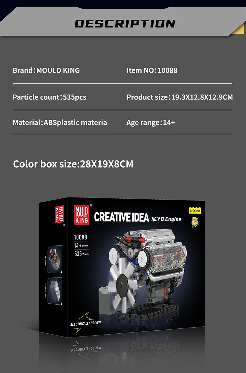 Mould King 10088 Technik-Auto-Baustein-Set, das motorisierte V8-Motormodell, Baustein-Auto, Baustein-Spielzeug, Kinder-Weihnachtsgeschenk – Detail 7