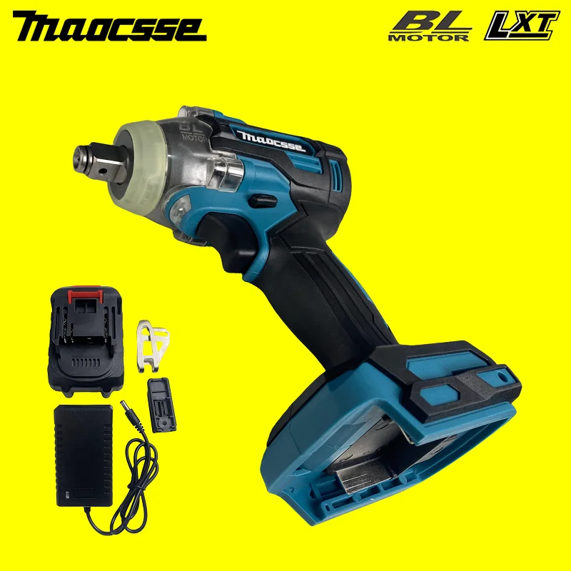 520 N.M Torque Brushless Electric Impact Wrench 1/2 In With 20000mAh Lithium-Ion Battery Suitable for Makita 18V battery 20v impact wrench heavy duty angle cordless with 4 0a large capacity battery