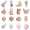 New Rose Gold Flower Spring 2024 Family Tree Charm Fit Original 925 Sterling Silver Bracelet Beads DIY Women Jewelry Gift Making 6