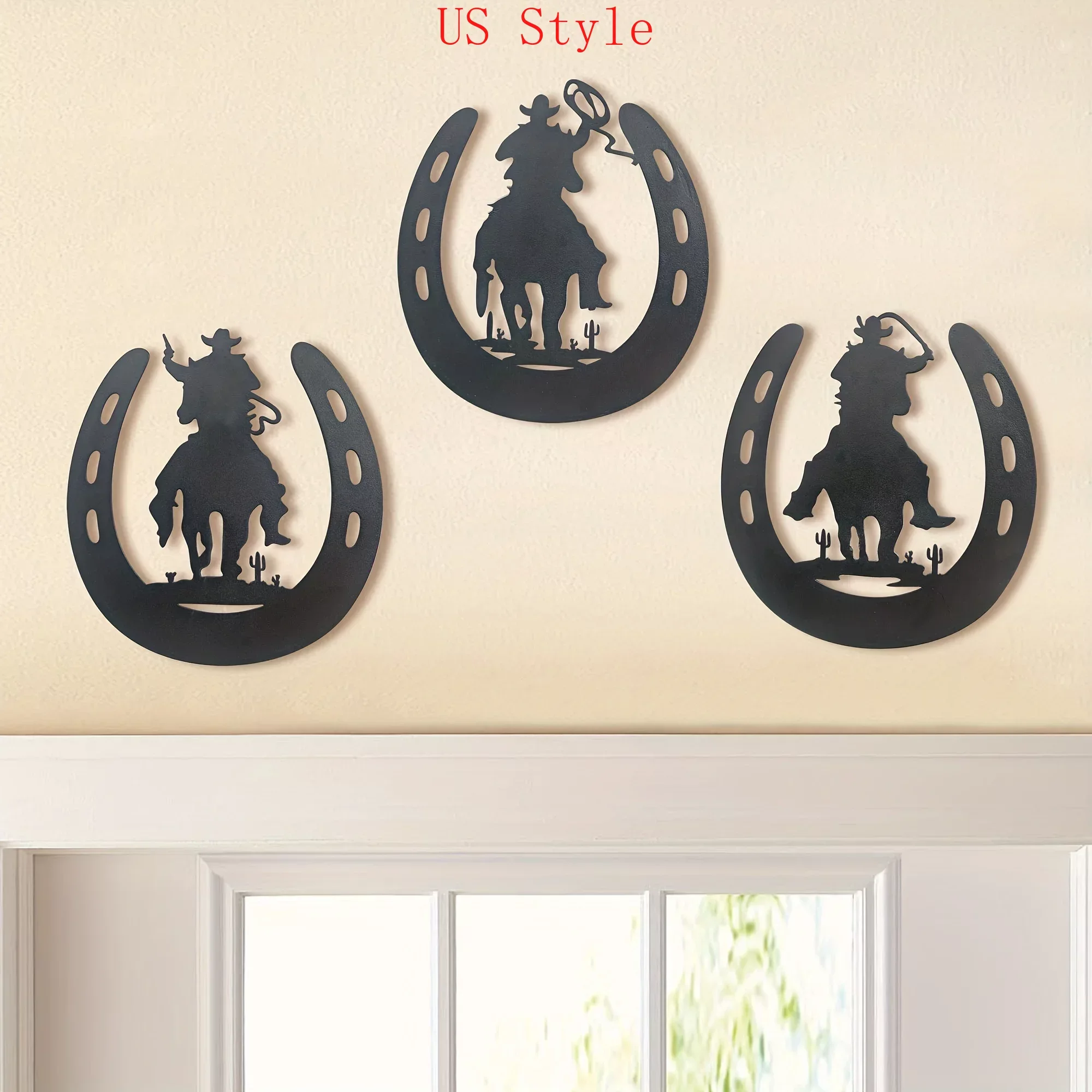 

Horseshoe Metal Home Art Decor with Cowboy, Western Rustic Style Horse Shoes Decoration Wall Hanging Living Room Country Decor G