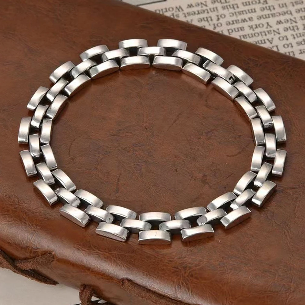 YIZIZAI Tibetan Silver Metal Chain Bracelet for Men Vintage Grass Pattern Links Bracelet Male Hip Hop Jewelry Accessories Gifts