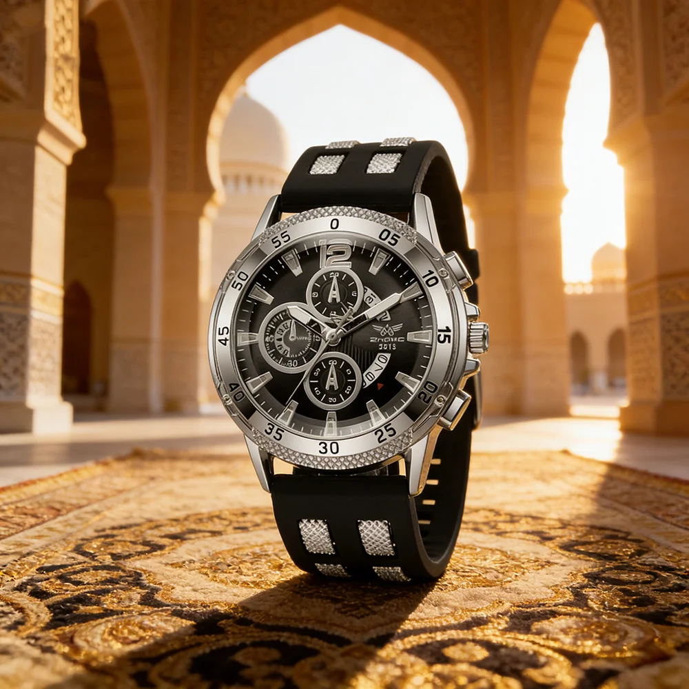 ZHOWE Men's Chronograph Sport Watch Date Calendar Black Dial Silicone ...