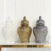 Ceramic Checkmate Jar Hollow Gold Ginger Jar Flower Vase Hollow Storage Tank Porcelain Handicraft Home Decoration Accessories 1