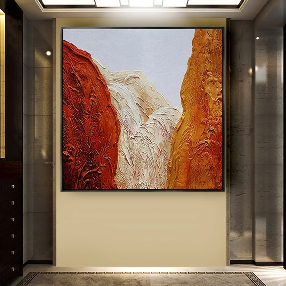 

Handmade Oil Paintings Cliff Waterfall Abstract Brown Stone Canvas Painting Decor Wall Art Pictures For Living Room Salon Mural
