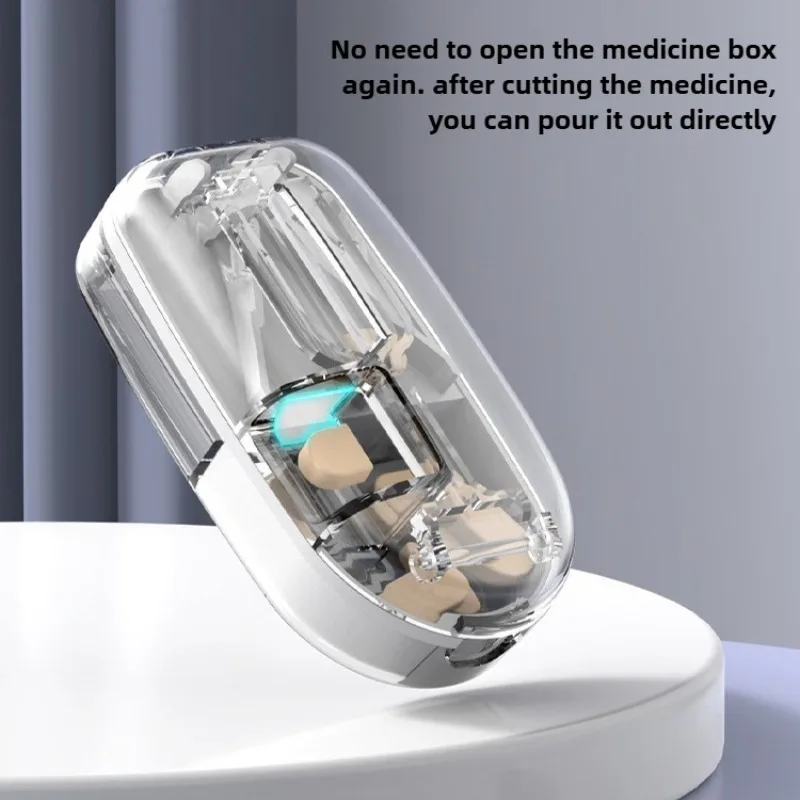 Portable 2 in 1 Pill Cutter and Storage Box Medicine Divider for Half Quarter Tablet Cutting Pill Organization