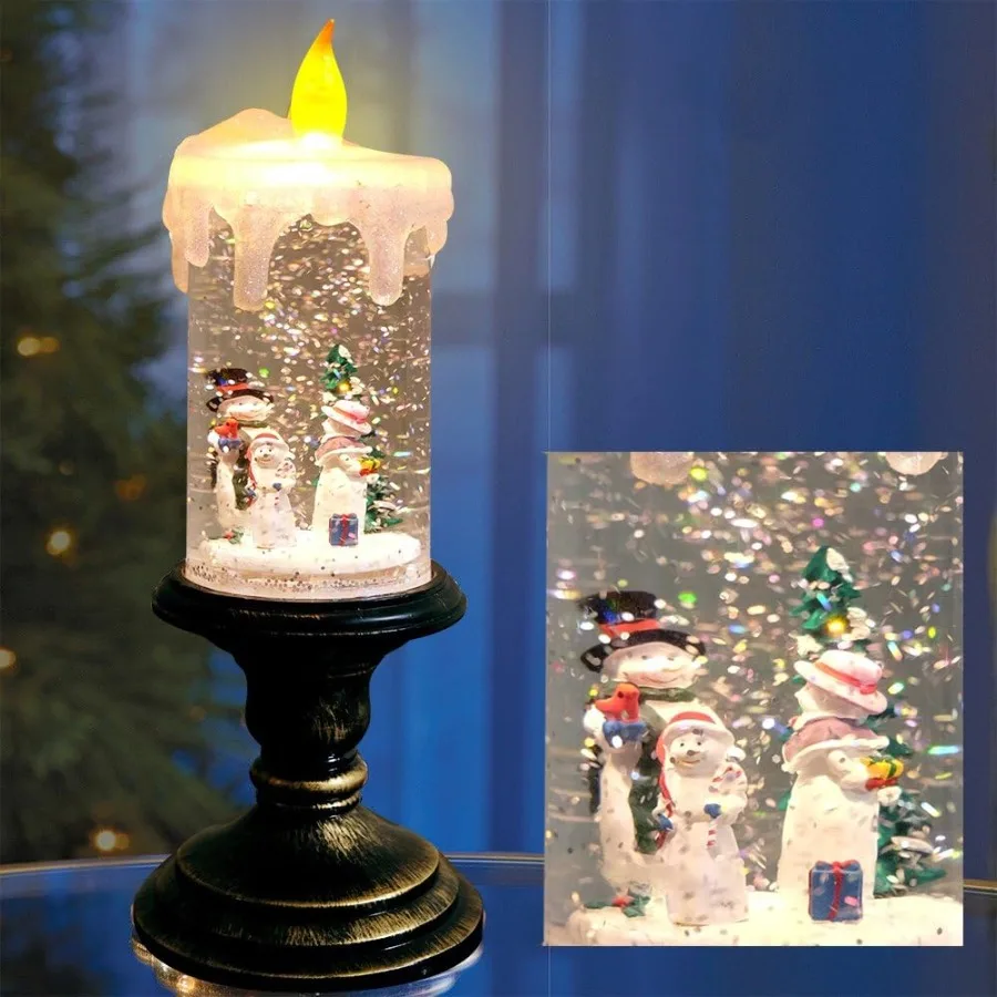 Christmas Sw Globe Candle Battery Operated Lighted Flameless Candles with Swirling Water and Glittering Spinning Effects for Co