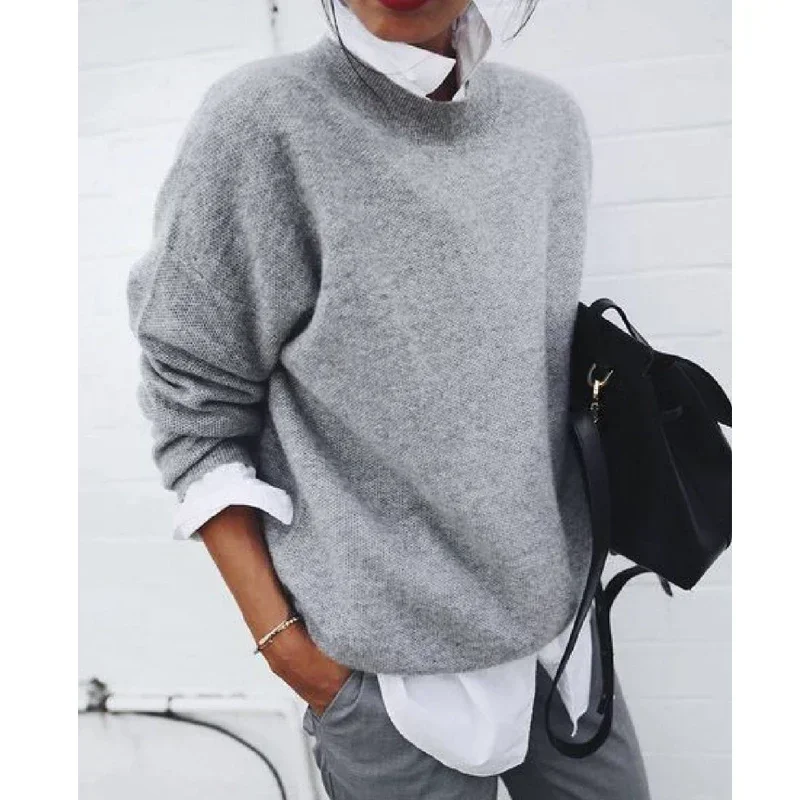 

Autumn Polo Collar Splice Shirt Pullover Women Winter Casual Long Sleeve Knitted Sweater Lady Fashion Elegant Warm Jumpers 30064