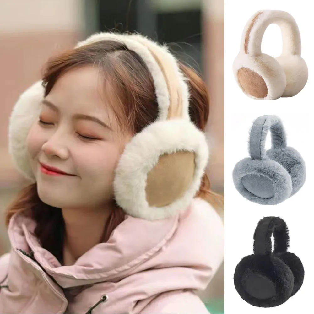 Winter Warm Earmuffs for Women Soft Foldable Plush Ear Warmer Fashion Solid Earflap Cold Protection