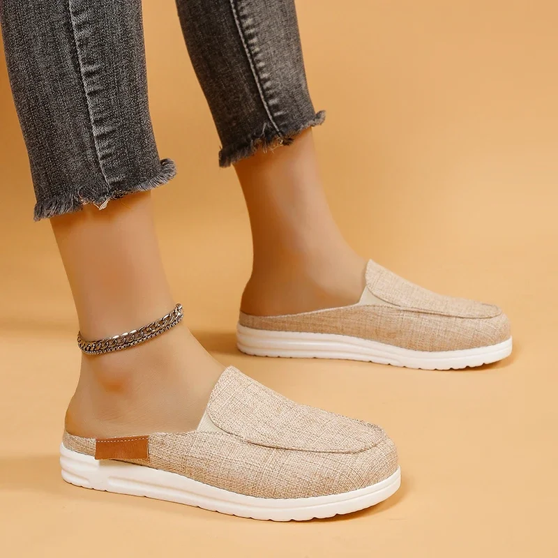 Woman Loafers Black White Cow Print Canvas Mule  Fashion Slip-on Leopard Sneakers Ladies Casual Flat Sport Slippers Plus Size 3