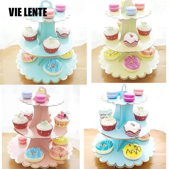 3-Rétegű Eldobható Kerek Születésnapi Cupcake Desszert Diy Papír Kézműves Állvány Kijelző Esküvői Buliak Készítése Süteményszerszámok