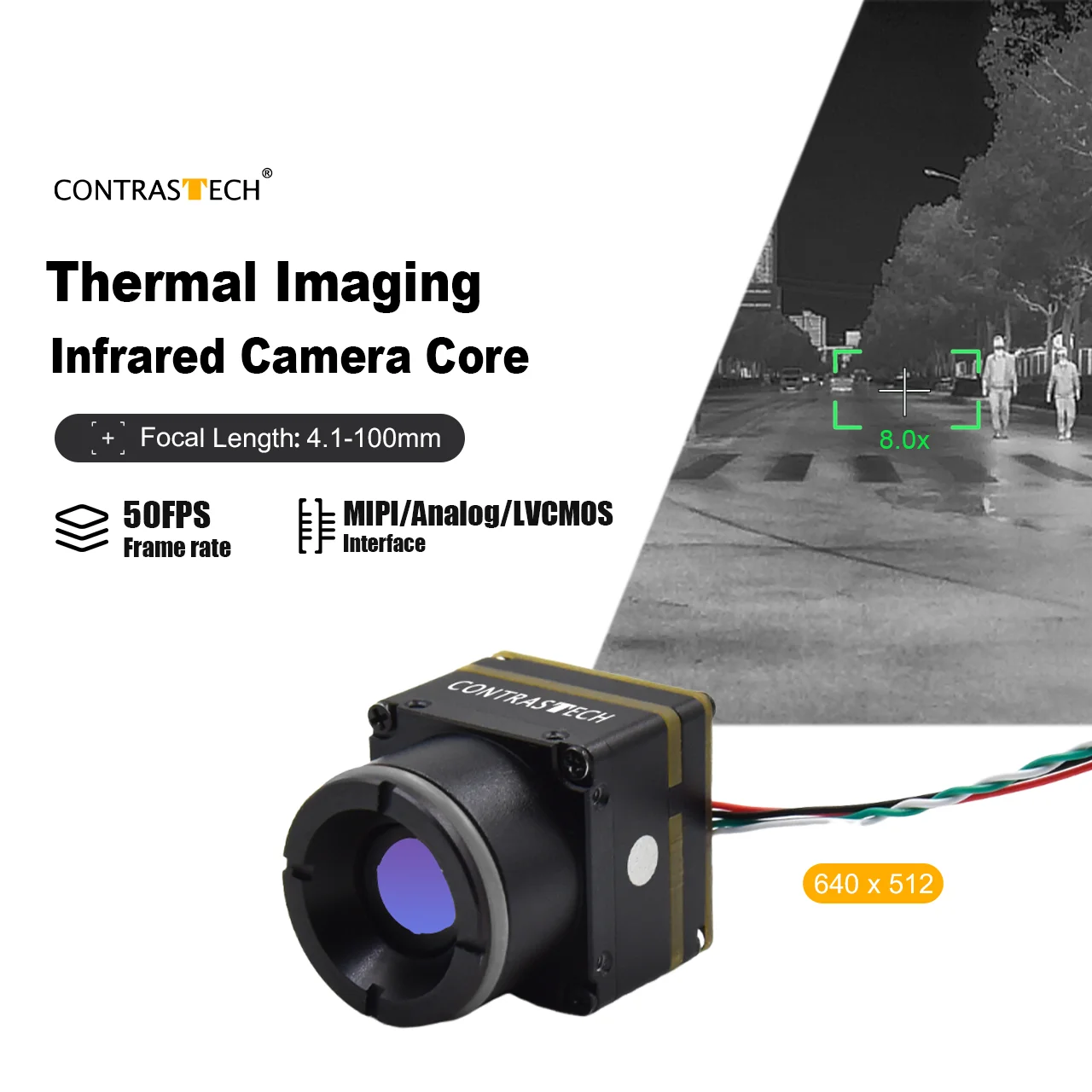 동물 관찰 Contrastech을 위한 0.8-1.4μm 스펙트럼 640x512 50Hz 9mm 13mm 방사계 LWIR UAV 열 카메라 모듈