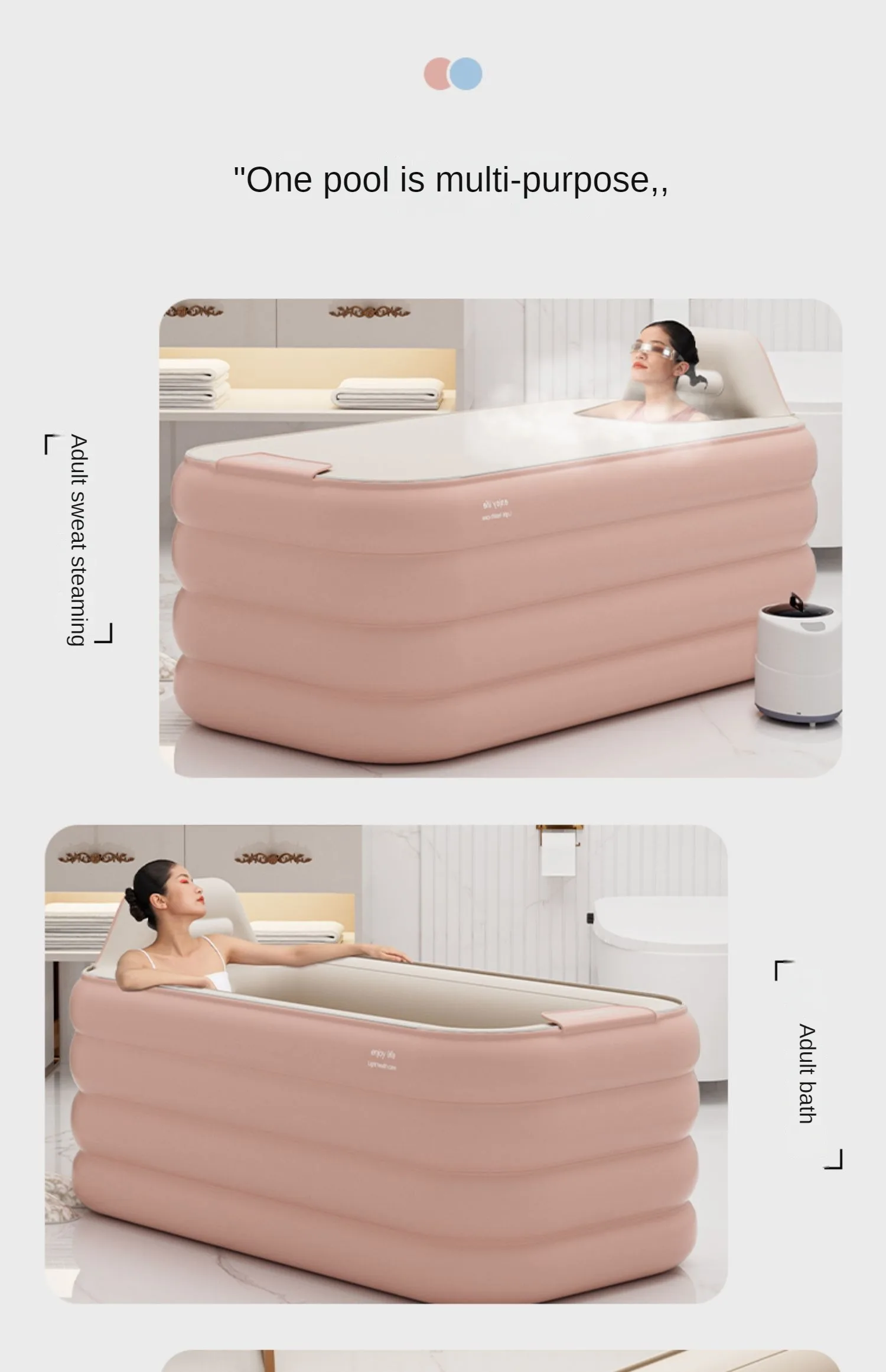 Bañera portátil grande para adultos – Bañeras japonesas plegables con bidé  y sauna – Tina de hidromasaje de spa en casa – 54 pulgadas, diseño plegable