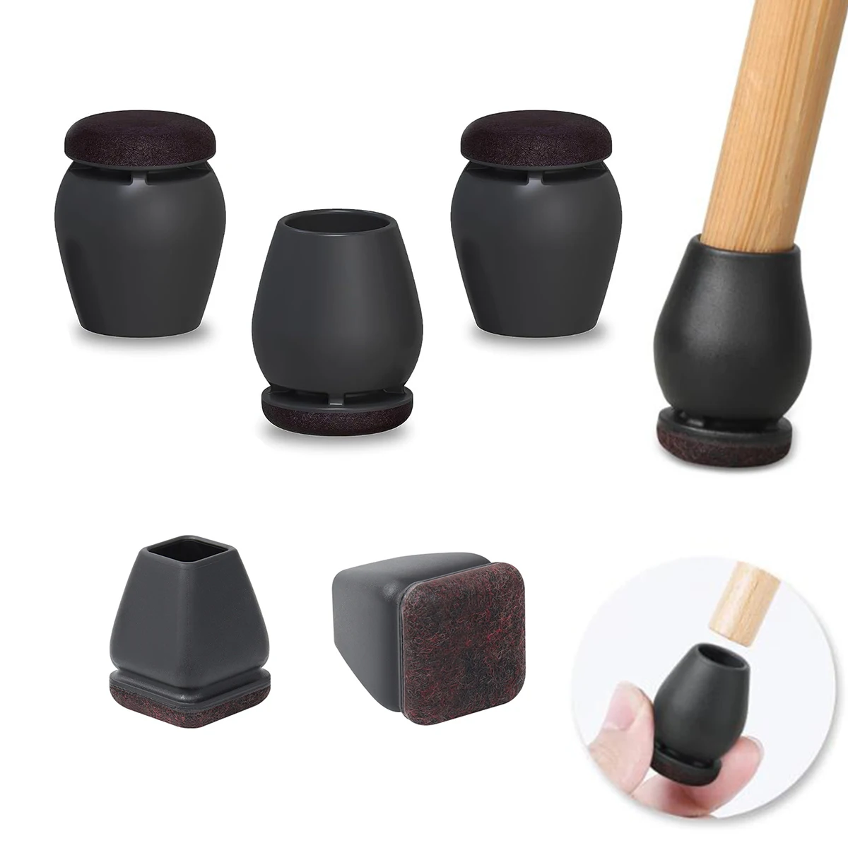 Black Chair Leg Floor Protectors Foot Cover Diagonal with Thick Wrap Felt Pads Silicone Furniture Table Feet  Protect Floors 1