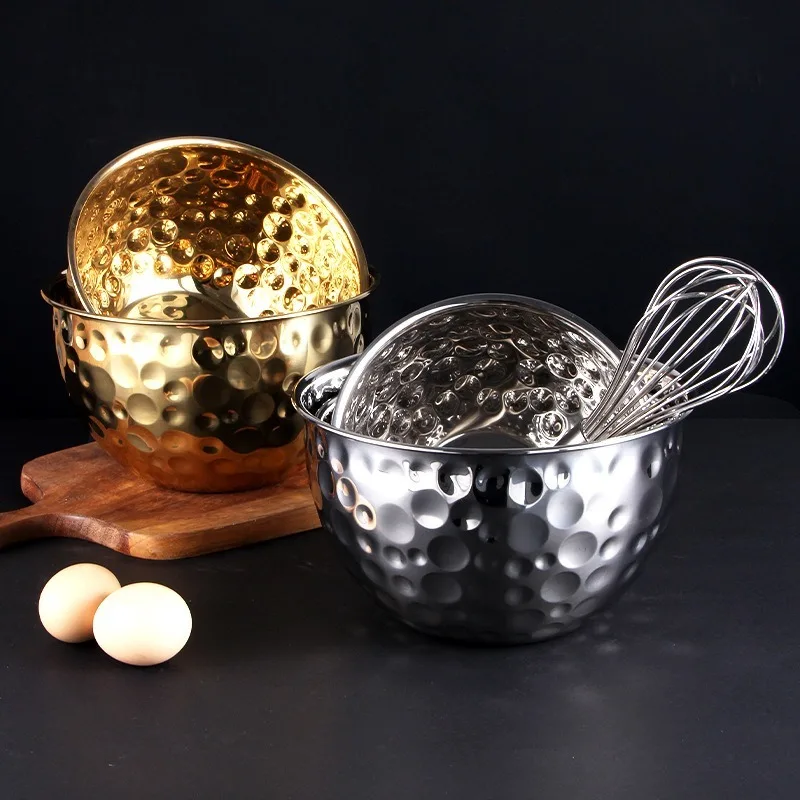 Stainless Steel Hammer Point Fruit Bowl Salad Plate Egg Pot Thickened Baking Mixing Cooking Bowl Creative Decoration