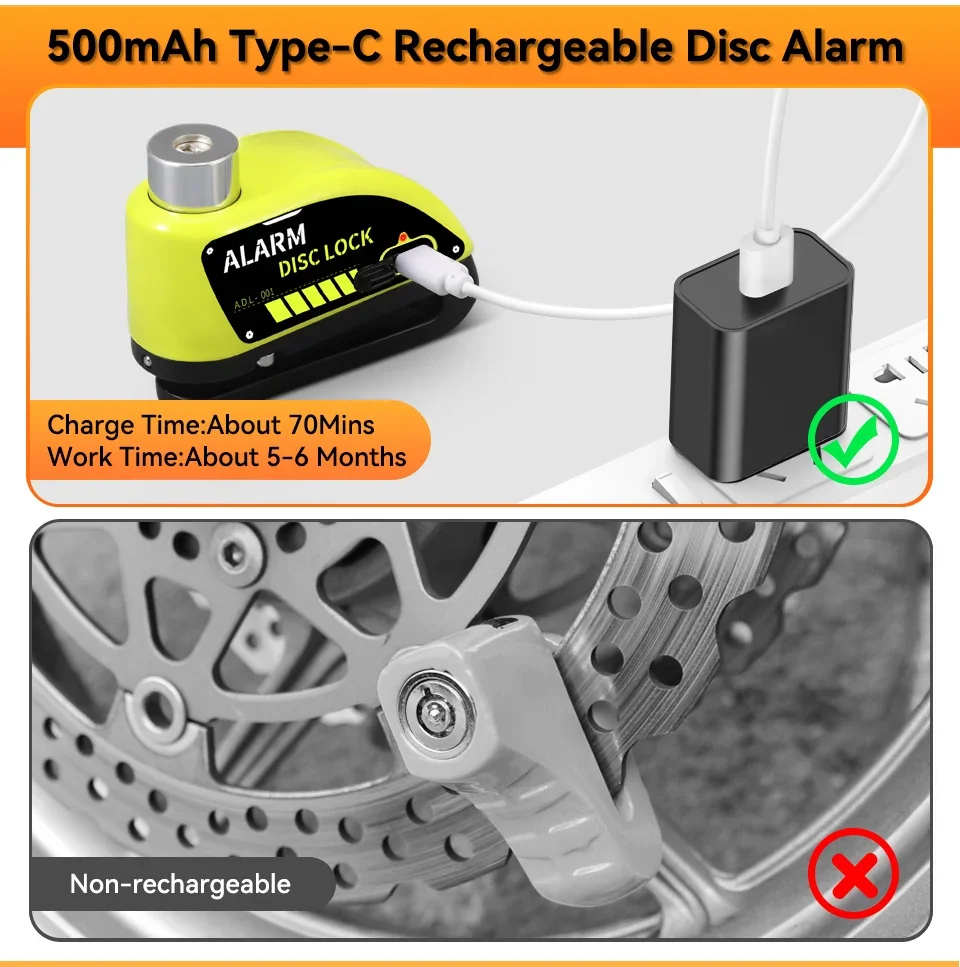 candado para motocicleta con alarma bloqueo de disco, alarma antirrobo de 130db para alarma de motocicleta y bicicleta para Moto &raquo; candado para motocicleta con alarma