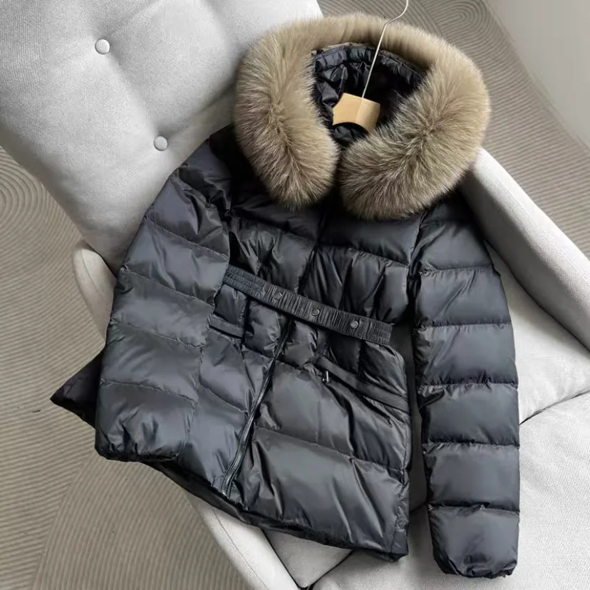 Winter Short Down Jacket with New Hooded White Duck Down Collar and Waistband Jacket for Women