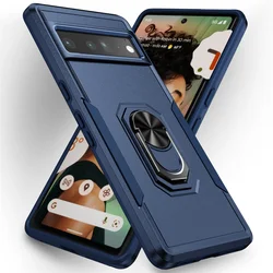 Heavy - Duty Magnetic Ring Stand Phone Case - Rugged Matte Shockproof Defender Cover - Pixel 8Pro (NV)