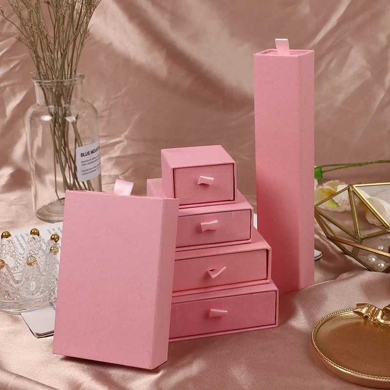 

Travel Accessories Drawer Cardboard Gift Box Pink Paper Jewelry Box Jewerly Organizer Packaging for Earrings Necklace Bracelet