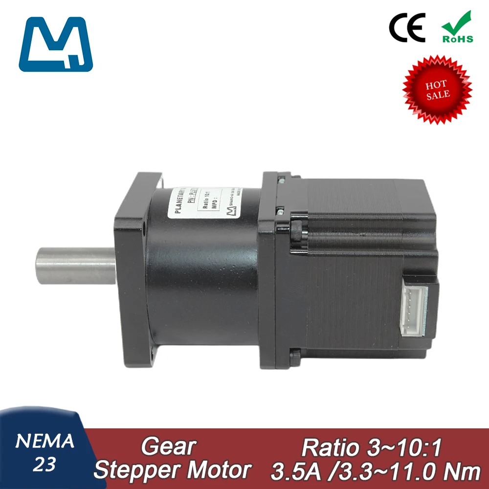 

57 Stepper Motor 54mm Body Lenght 3.5A 1.1Nm Nema23 Planetary Gearbox Ratio 10:1 Keyway Shaft