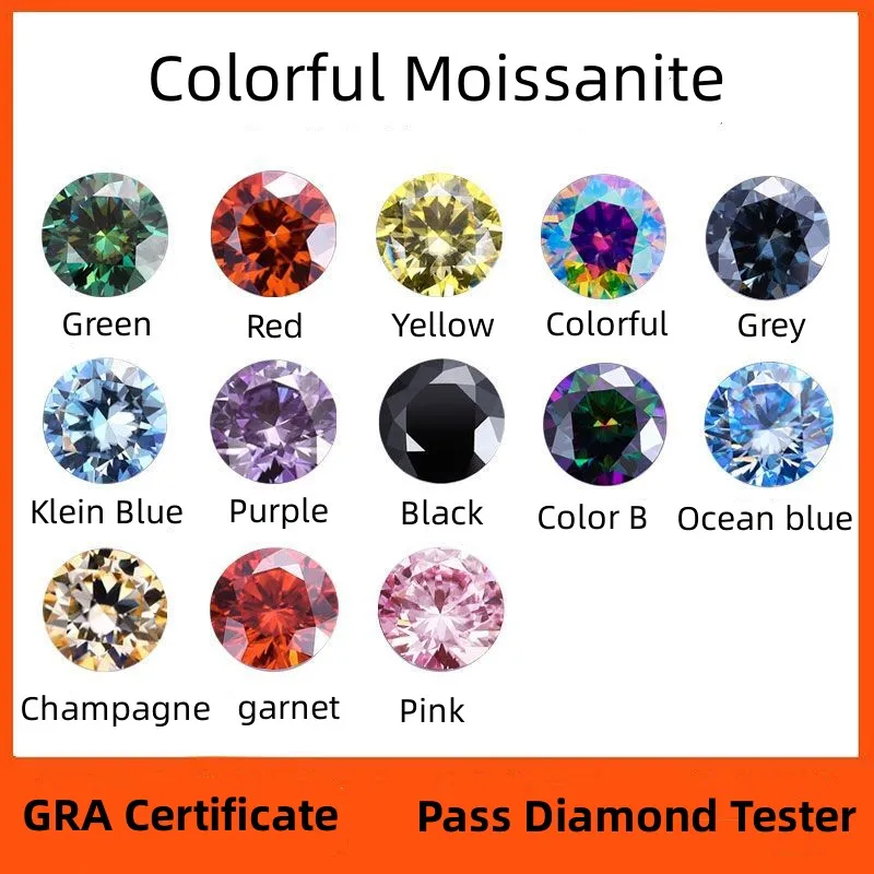 

Colorful Moissanite Loose Gemstones 0.5ct-4ct VVS Clarity Diamond Beads Jewelry DIY Material with Certificate Wholesale
