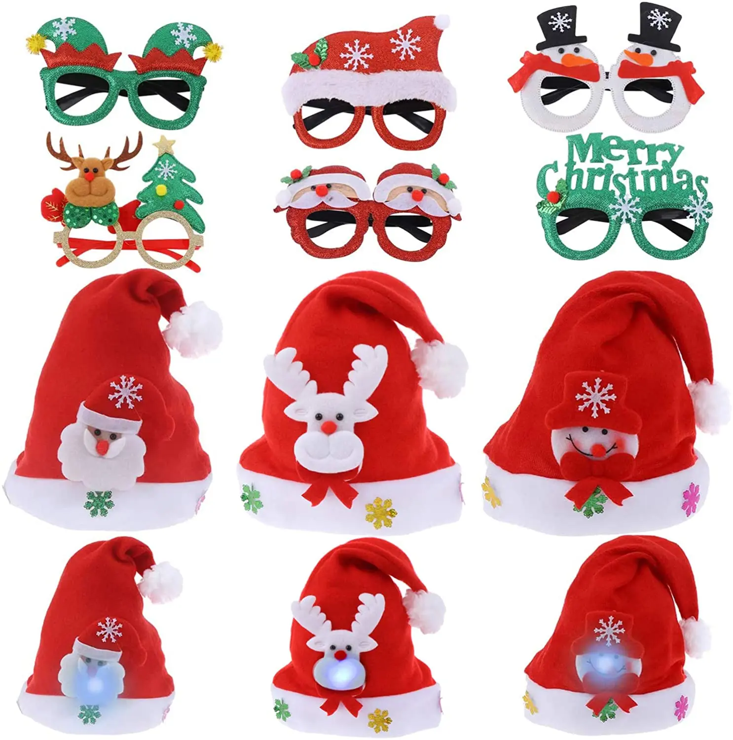 HOT Merry Christmas Kid LED Light Up Cap Santa Claus Snowman Elk Hat Xmas Gift L 