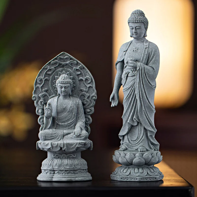 Sandstone Tathagata Guanyin sculptures and figurines Chinese Buddhist figures Home Living Room Office Table decoration feng shui 2