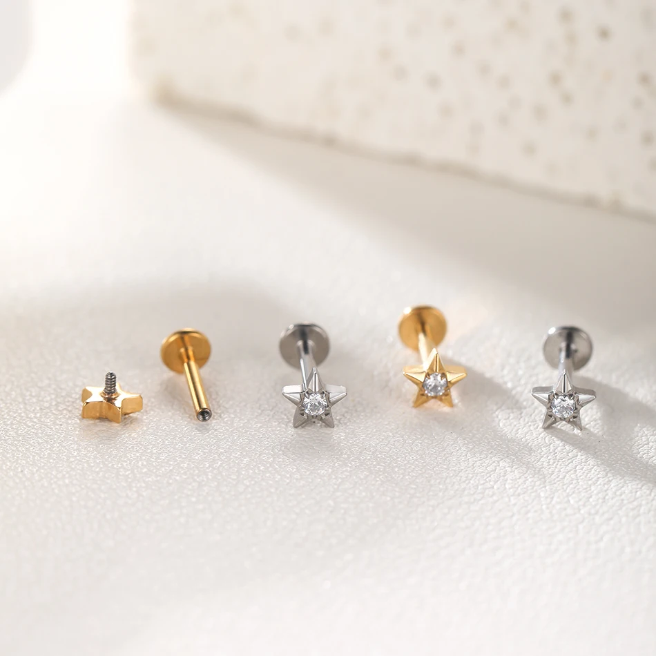 6 Orecchini Per Cartilagine 16G - Con CZ, Luna, Cuore, Foglia, Per Elice, Trago E Labret - Foto 8