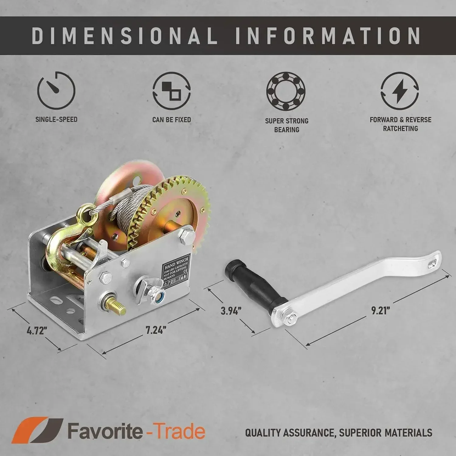 Trailer Winch Durable Hand Crank 3500 Lbs Hand Winch with Cable Boat Trailer Cable Heavy Duty Rope Crank for Boat