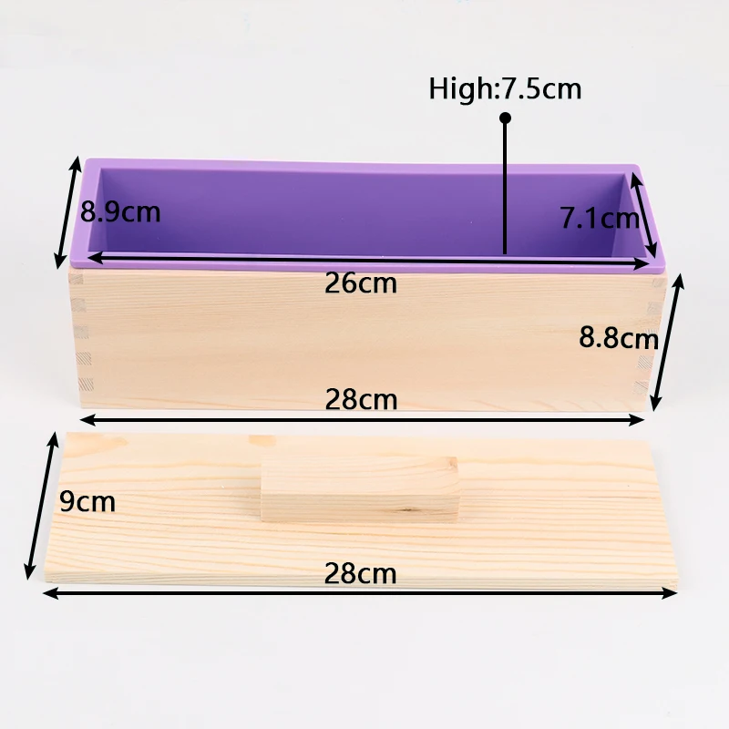 Kit di stampi per sapone in silicone, 1,2 kg, flessibile, rettangolare, con scatola di legno e pannelli divisori in acrilico, affettatrice ondulata e dritta per fai da te