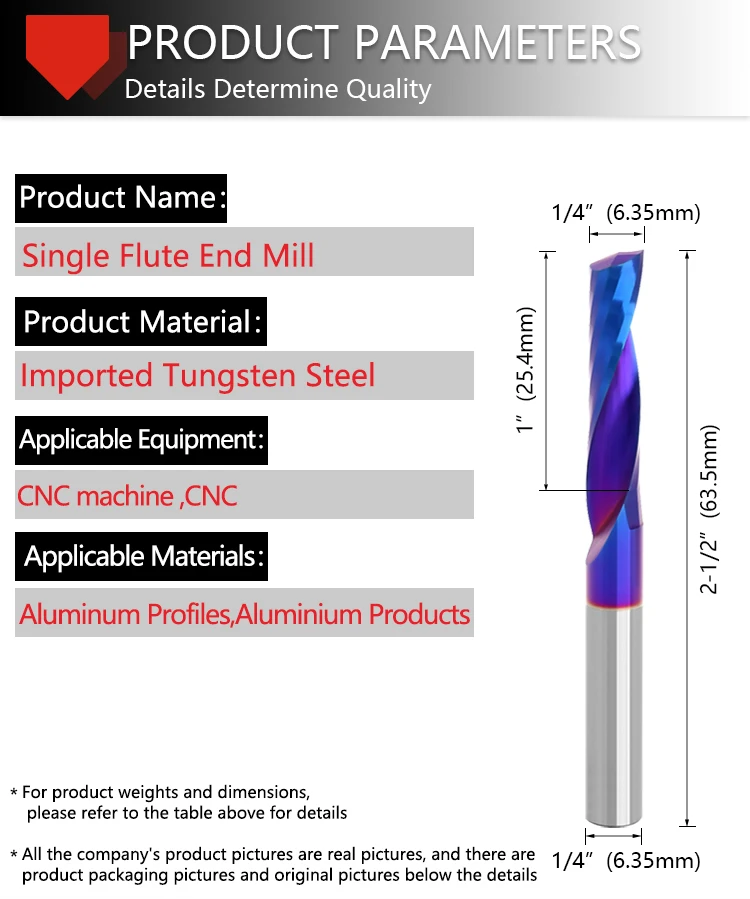 AURWOF 1/4 Schaft hochwertiger Einzelflöten-Schaftfräser Vollhartmetall Nano Blue Up Cut für Aluminium -C Z07O0625UBL – Detail 7