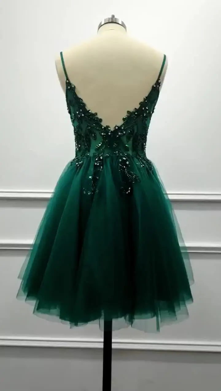 Sparkle In Style: Dark Green Tulle Sequin Homecoming Dresses With Crystal  Beads | Perfect For Prom & Graduation!