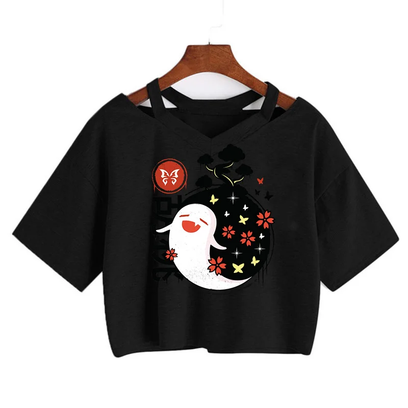 

Genshin Impact Printed T Shirt Women Hu Tao Kawaii Cartoon Crop Tops Tshirt Harajuku Xiao Anime Graphic Ullzang T-shirt Female