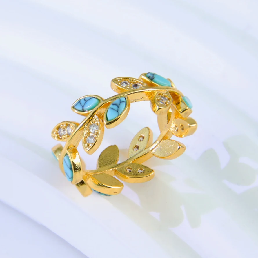 Luxuriöser italienischer Goldfarbener Ring in Blattform, 21 Karat vergoldet, Dubai, eleganter Zirkon-Cocktailring, Saudi-Frauen-Event-Party-Schmuck – Detail 10