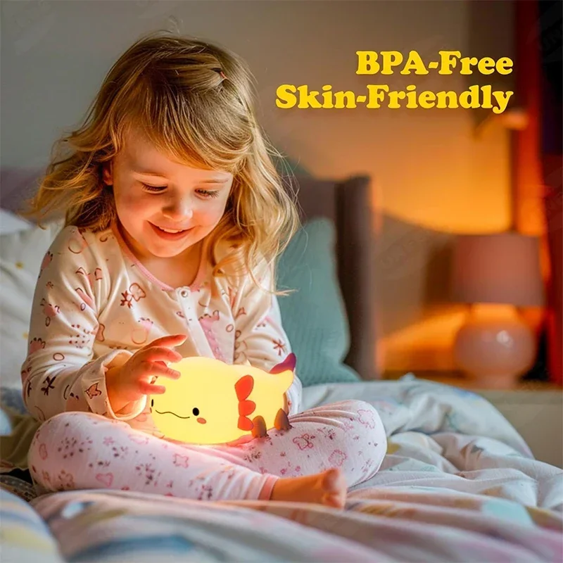 Axolotl-Veilleuse en Silicone pour Bébé et Enfant, Lampe de Table Rechargeable par USB, Commande Tactile 3
