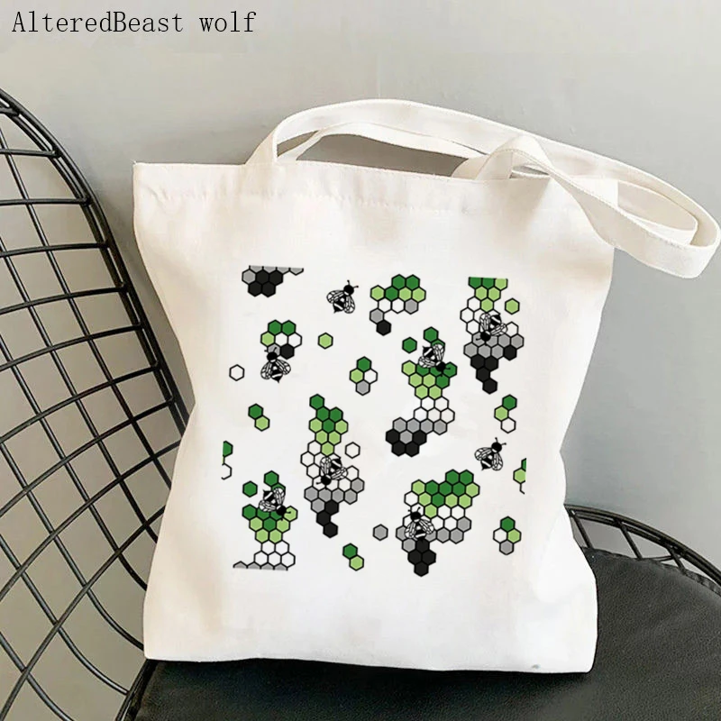 Women Shopper bag Bi Pride Bees Printed Kawaii Bag Harajuku Shopping Canvas Shopper Bag girl handbag Tote Shoulder Lady Bag