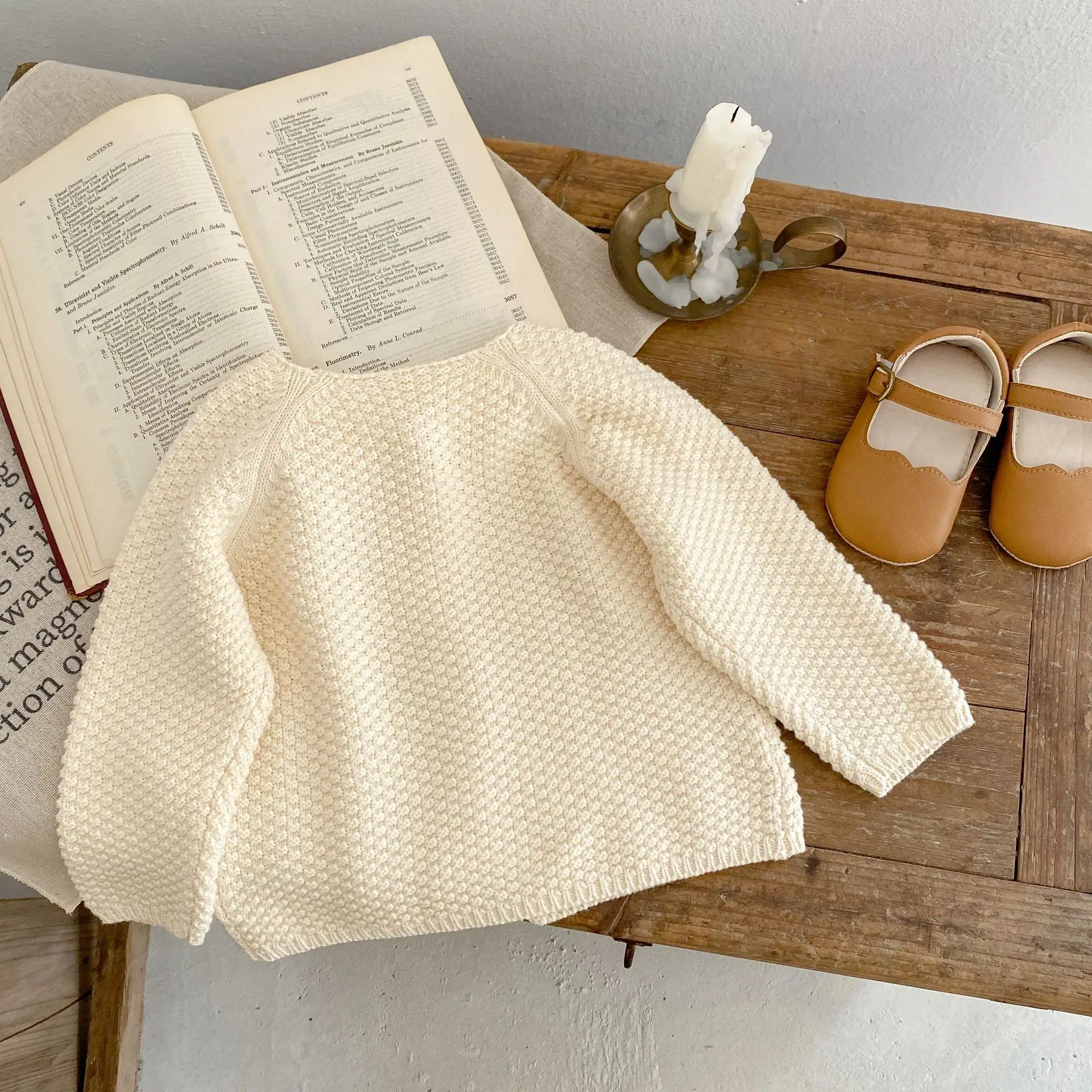 Baby Girls Sweater 4465C Baby Sweater Coat Spring Corn Round Neck Knitted Sweater Solid Color Boy's Cardigan Coat Girl