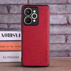 Luxury Textile Leather Phone Case with Soft TPU and Hard PC 3 - in - 1 Material for Realme13Pro5G (Red)