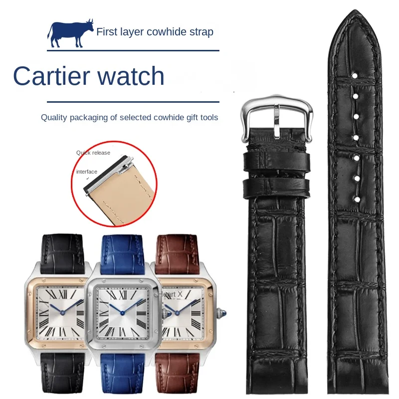 

For Cartier Santos Dumont series Genuine leather WatchBand with women's quick release Waterproof calf leather watch Strap 17.5MM