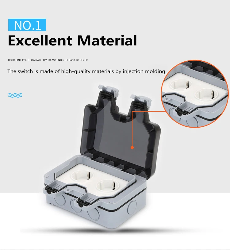 Description Picture 4 of itemIP66 Weatherproof Switch Socket Box Outdoor Wall Power Socket 13A Double EU Standard Electrical Outlet Grounded AC110/220V