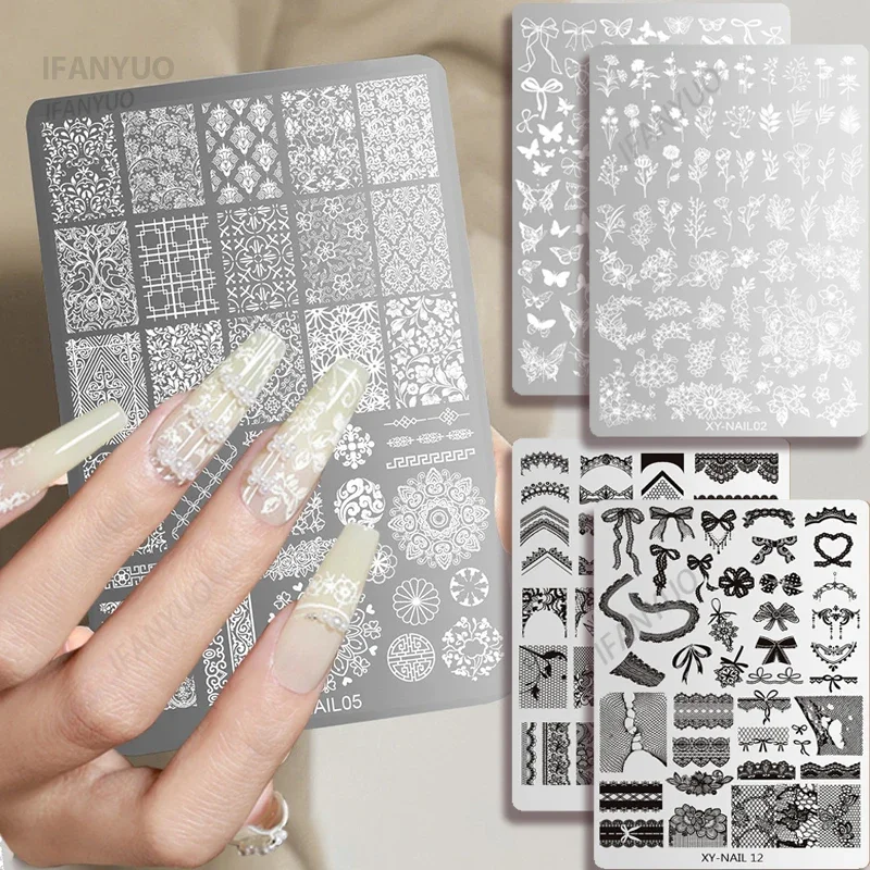 Butterfly Lace Nail Stamping Plates Heart Floral Snake French Line Design Printing Plate Templates Nails Art Stencil Stamp Tools