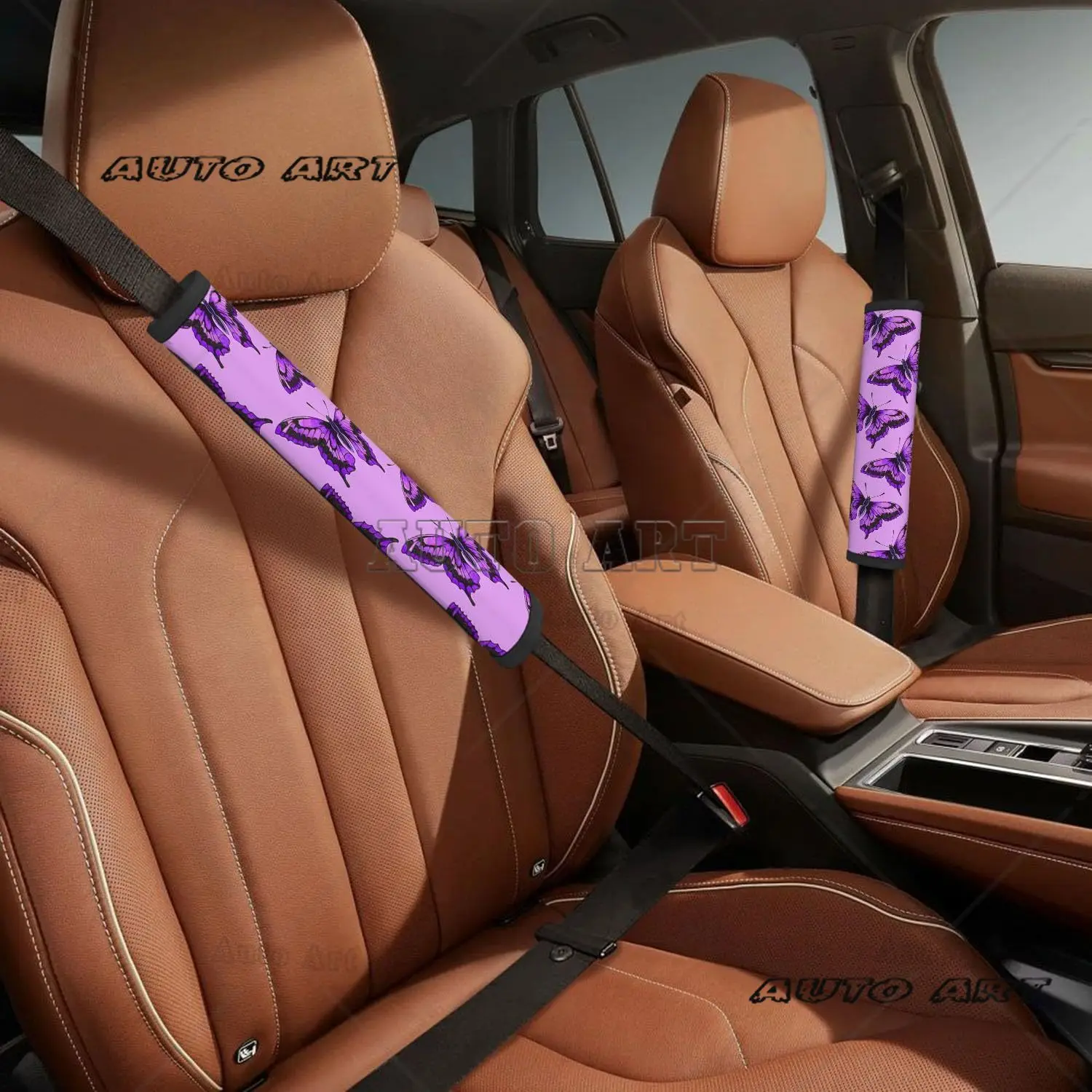 Purple Butterfly Seat Belt Cover Pads 2 Packs Shoulder Protectors Safety Pads Car Auto Accessories