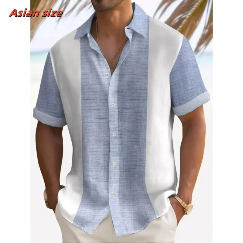 Colorful Stripes Pattern Hawaiian Shirt For Men Color Block 3D Printed Short Sleeve Tops Casual Lapel Aloha Shirts Loose Blouses 4