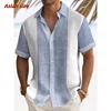 Colorful Stripes Pattern Hawaiian Shirt For Men Color Block 3D Printed Short Sleeve Tops Casual Lapel Aloha Shirts Loose Blouses 4