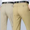 Mens 100% Cotton Summer Thin Autumn Thick Trousers Fashion Brand Cargo Pants Smart Casual Solid Khaki Black Suit Pant GOZBKF