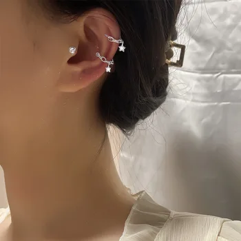 Xingyunday 여성을 위한 스타 체인 지르콘 귀 커프 피어싱 귀걸이 쥬얼리 선물없이 귀걸이 Earcuff 매력적인 클립, 1 피스